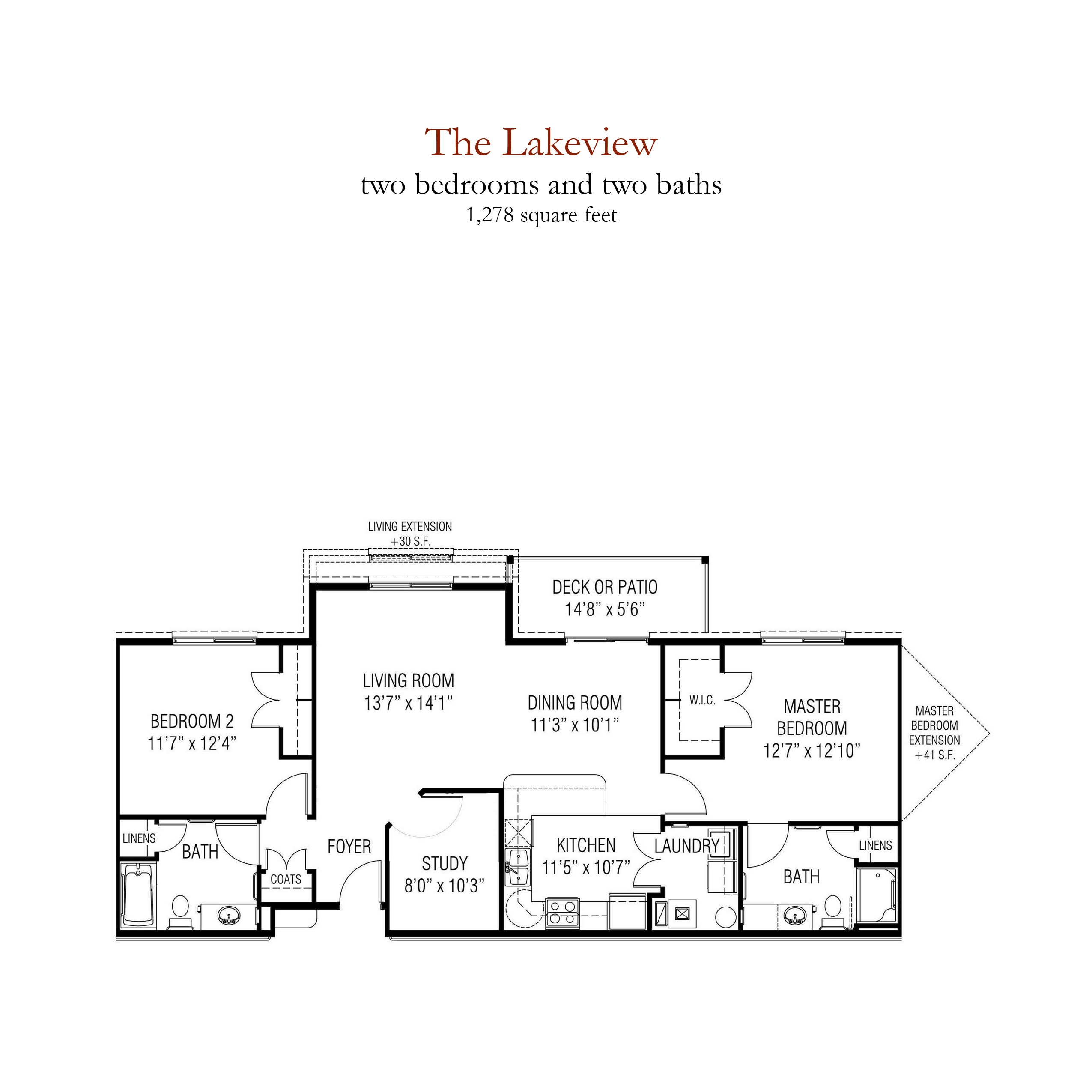 The Lakeview senior living - 2 bedrooms and 2 bathrooms floor plan