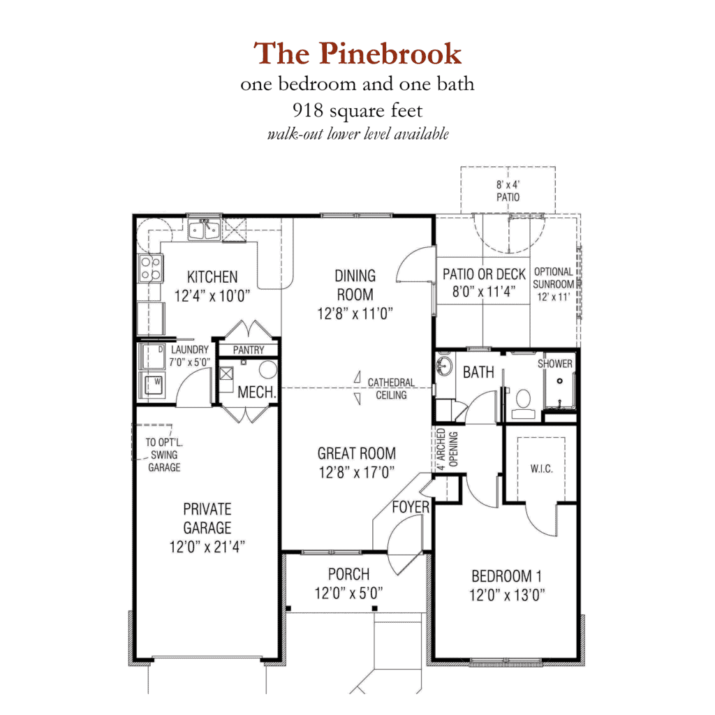 The Pinebrook senior living - 1 bedroom and 1 bathroom floor plan