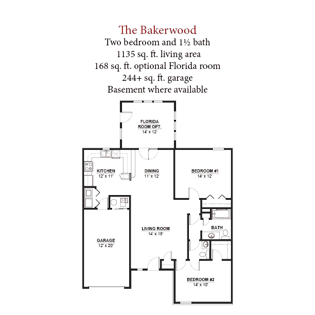 The Bakerwood senior living - 2 bedroom and 2 bathroom floor plan