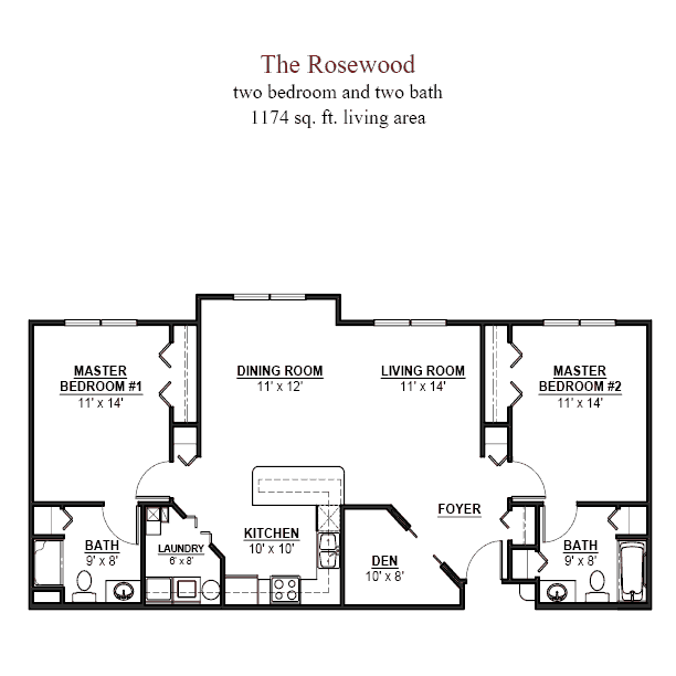 The Rosewood senior living - 2 bedroom and 2 bathroom floor plan