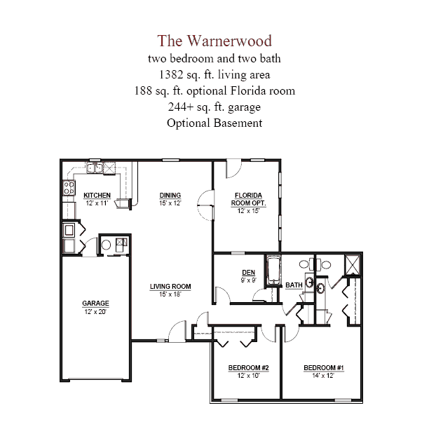 The Warnerwood - 2 bedroom and 2 bathroom floor plan