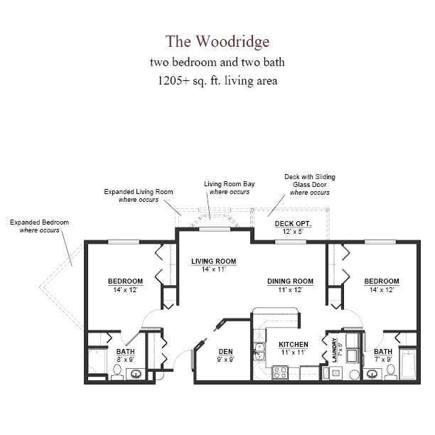 The Woodbridge senior living - 2 bedroom and 2 bath floor plan