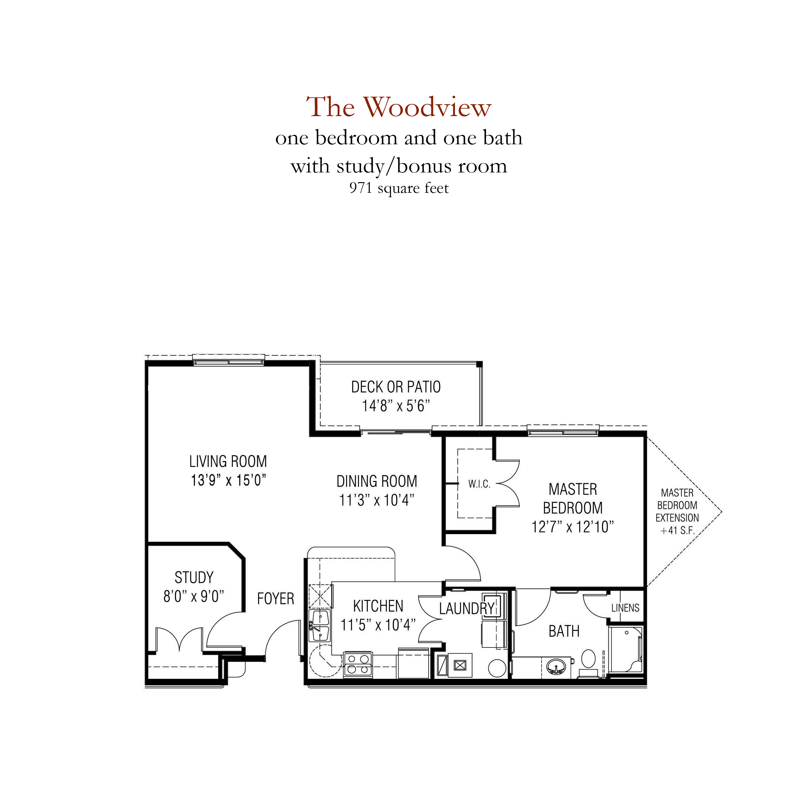 The Woodview senior living - 1 bedroom and 1 bathroom floor plan